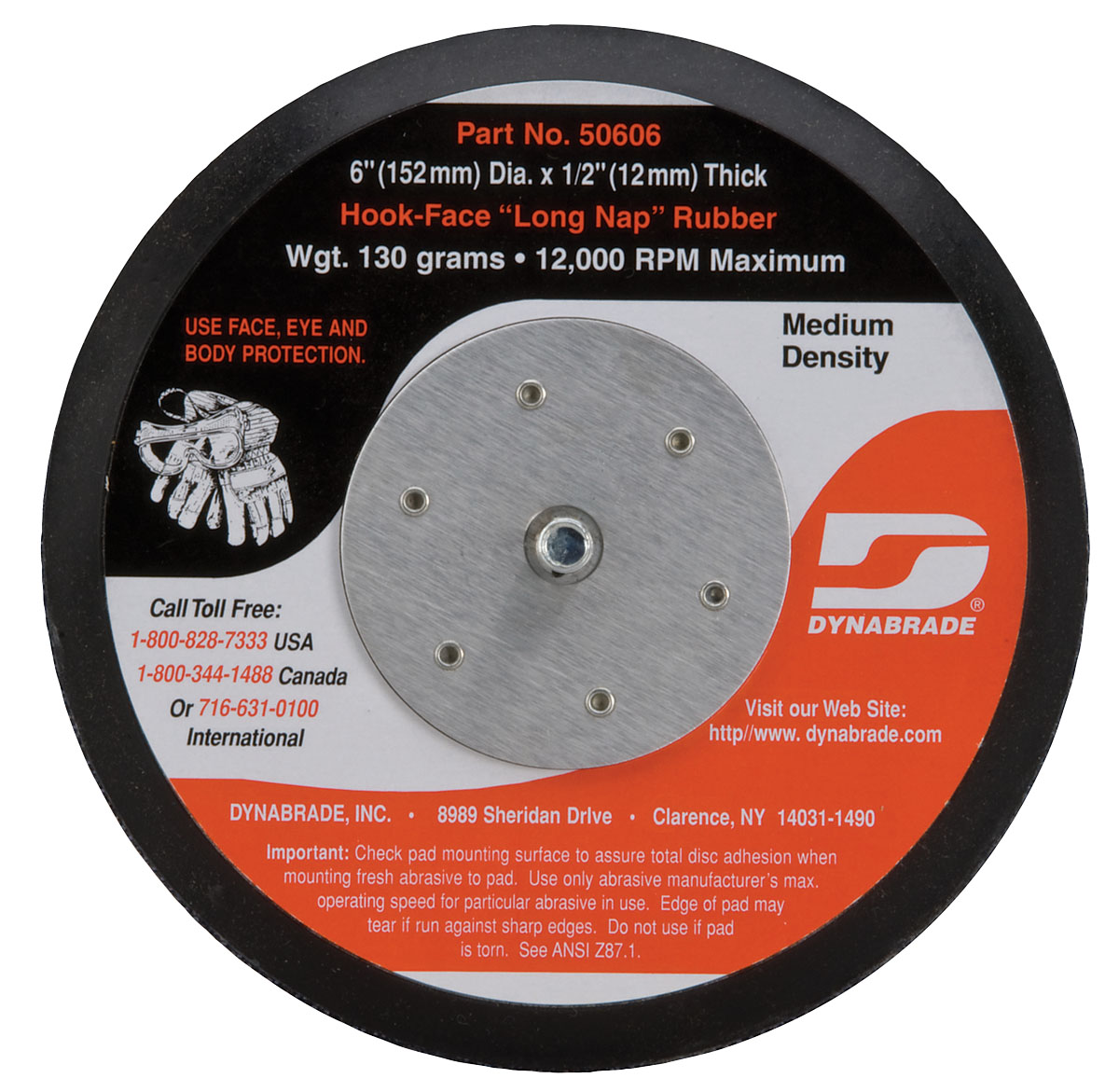 6" (152 mm) Dia. Non-Vacuum Disc Pad, Hook-Face, Long Nap