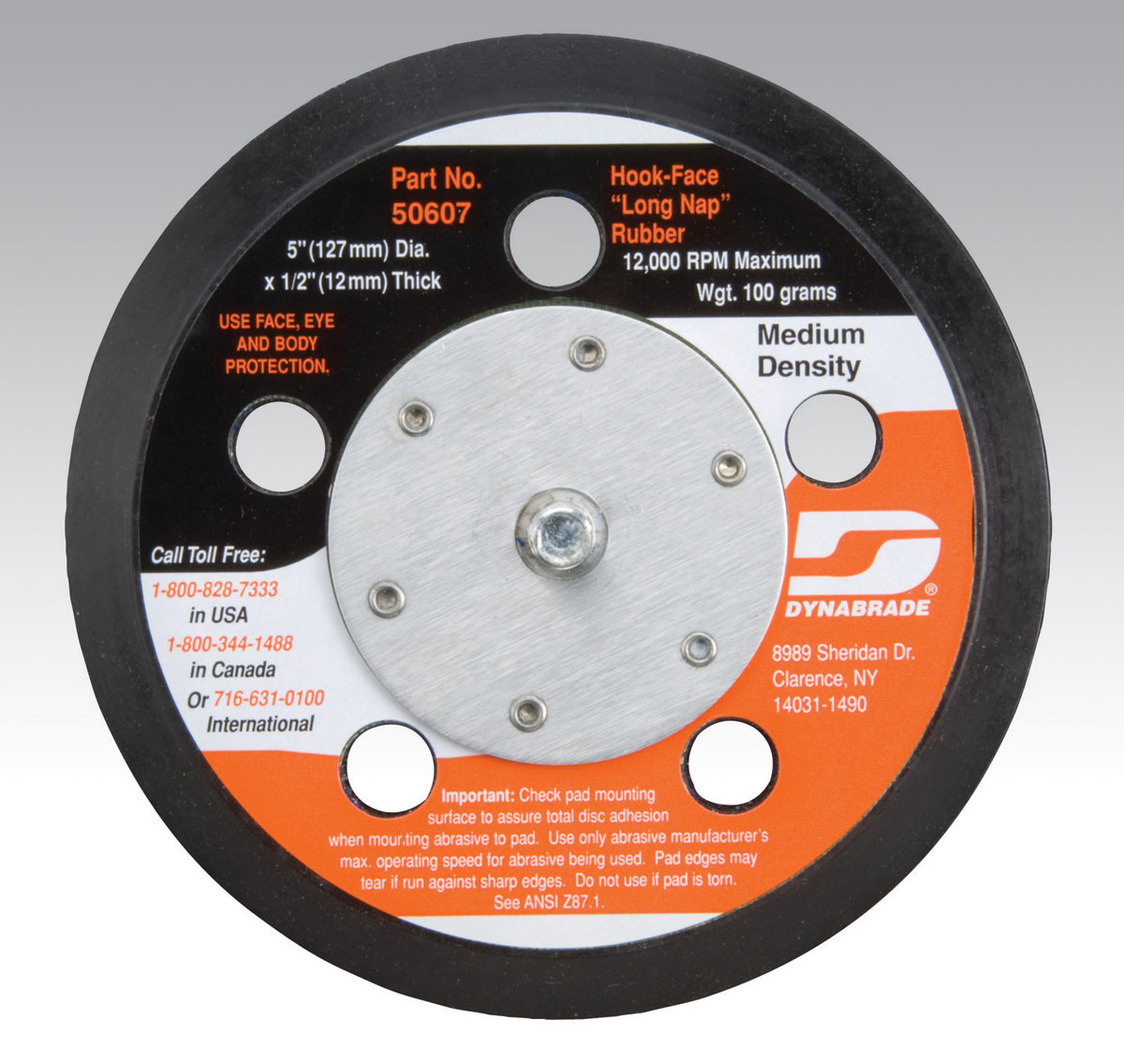 5" (127 mm) Dia. Vacuum Disc Pad, Hook-Face, Long Nap