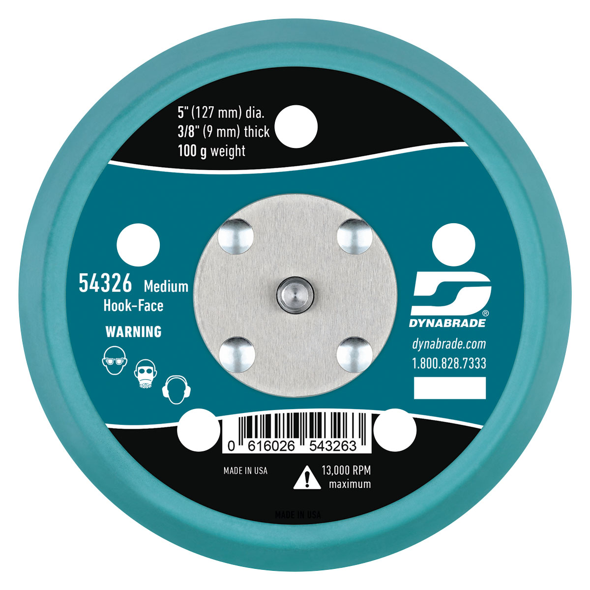 5" (127 mm) Dia. Vacuum Disc Pad, Hook-Face, Short Nap