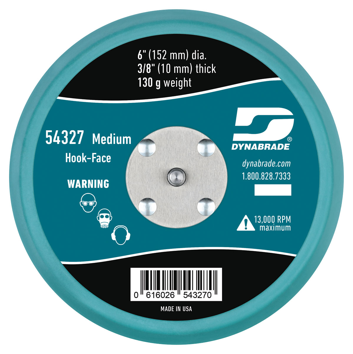 6" (152 mm) Dia. Non-Vacuum Disc Pad, Hook-Face, Short Nap