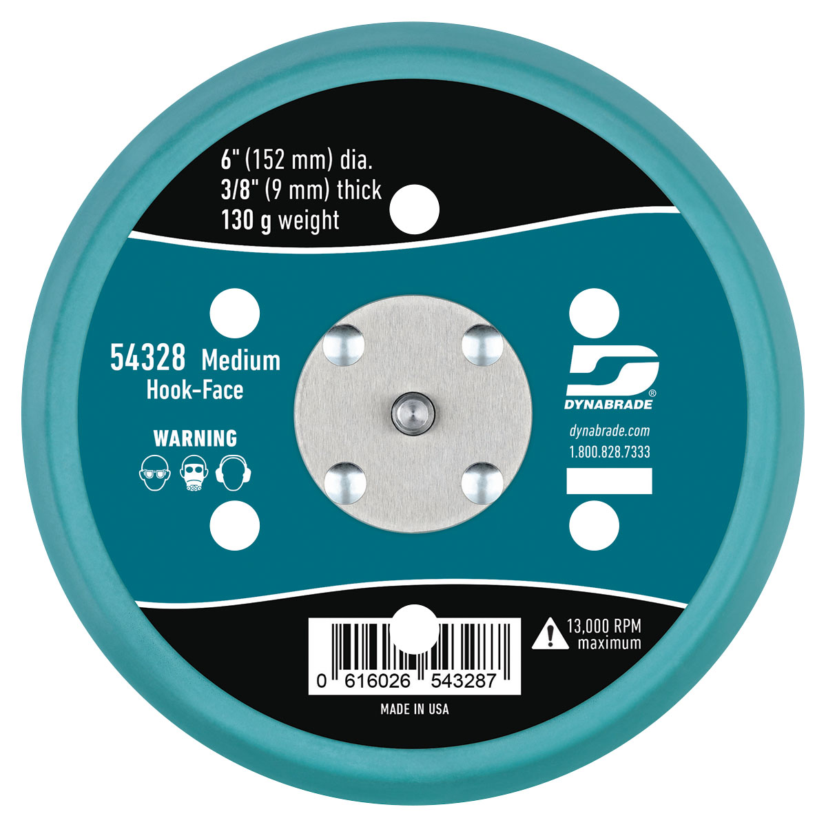 6" (152 mm) Dia. Vacuum Disc Pad, Hook-Face, Short Nap