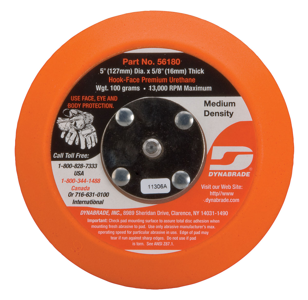 5" (127 mm) Dia. Non-Vacuum Disc Pad, Hook-Face, Short Nap