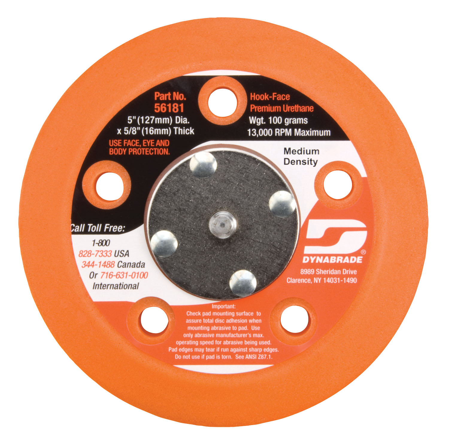 5" (127 mm) Dia. Vacuum Disc Pad, Hook-Face, Short Nap