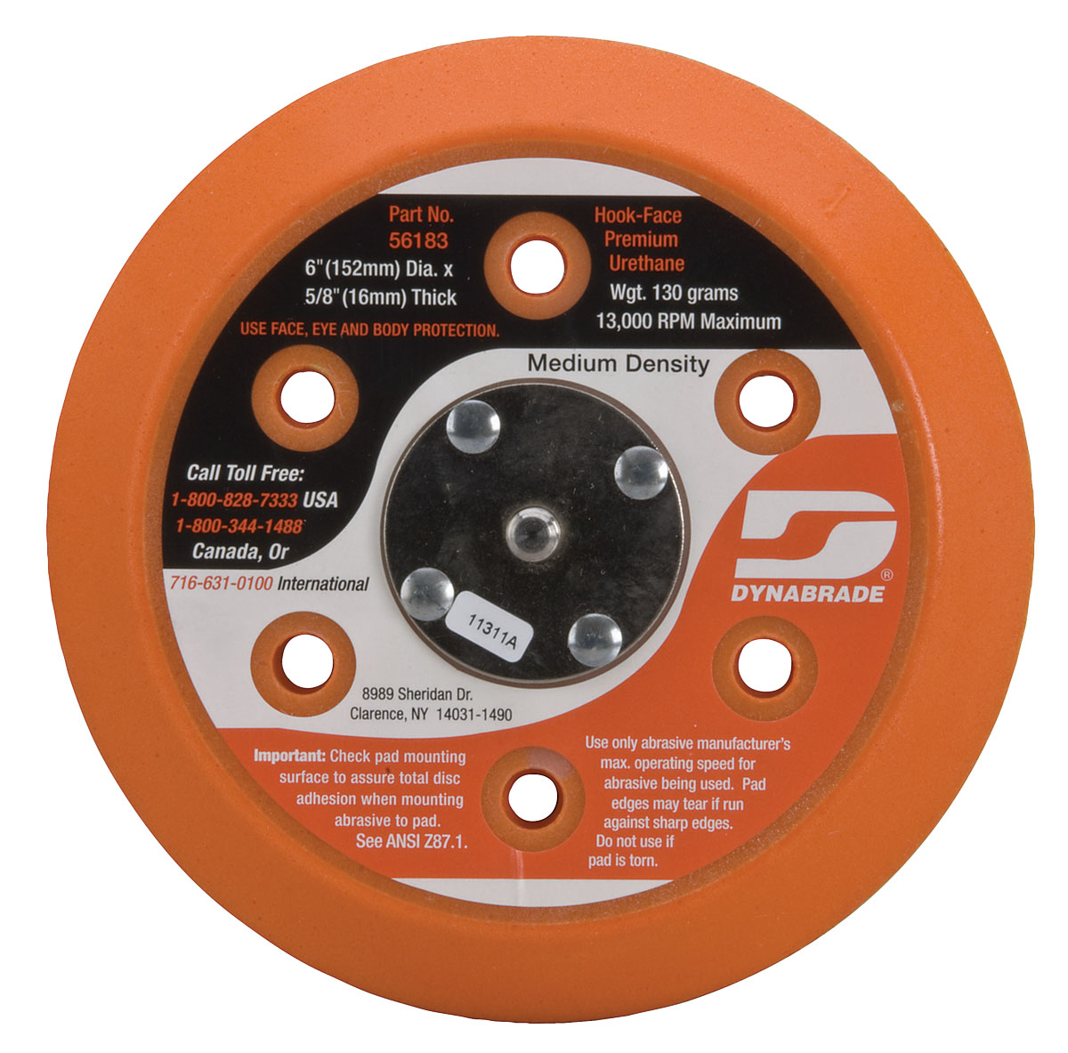 6" (152 mm) Dia. Vacuum Disc Pad, Hook-Face, Short Nap