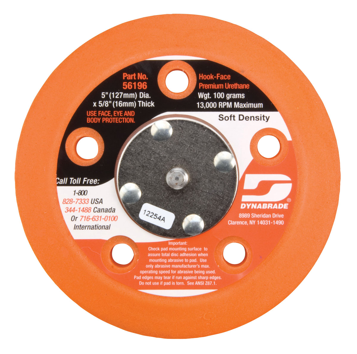 5" (127 mm) Dia. Vacuum Disc Pad, Hook-Face, Short Nap