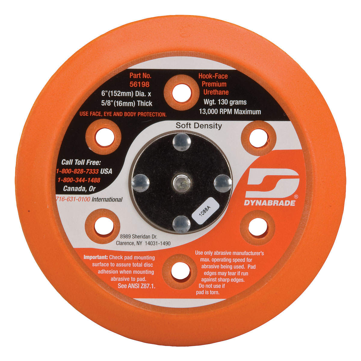 6" (152 mm) Dia. Vacuum Disc Pad, Hook-Face, Short Nap