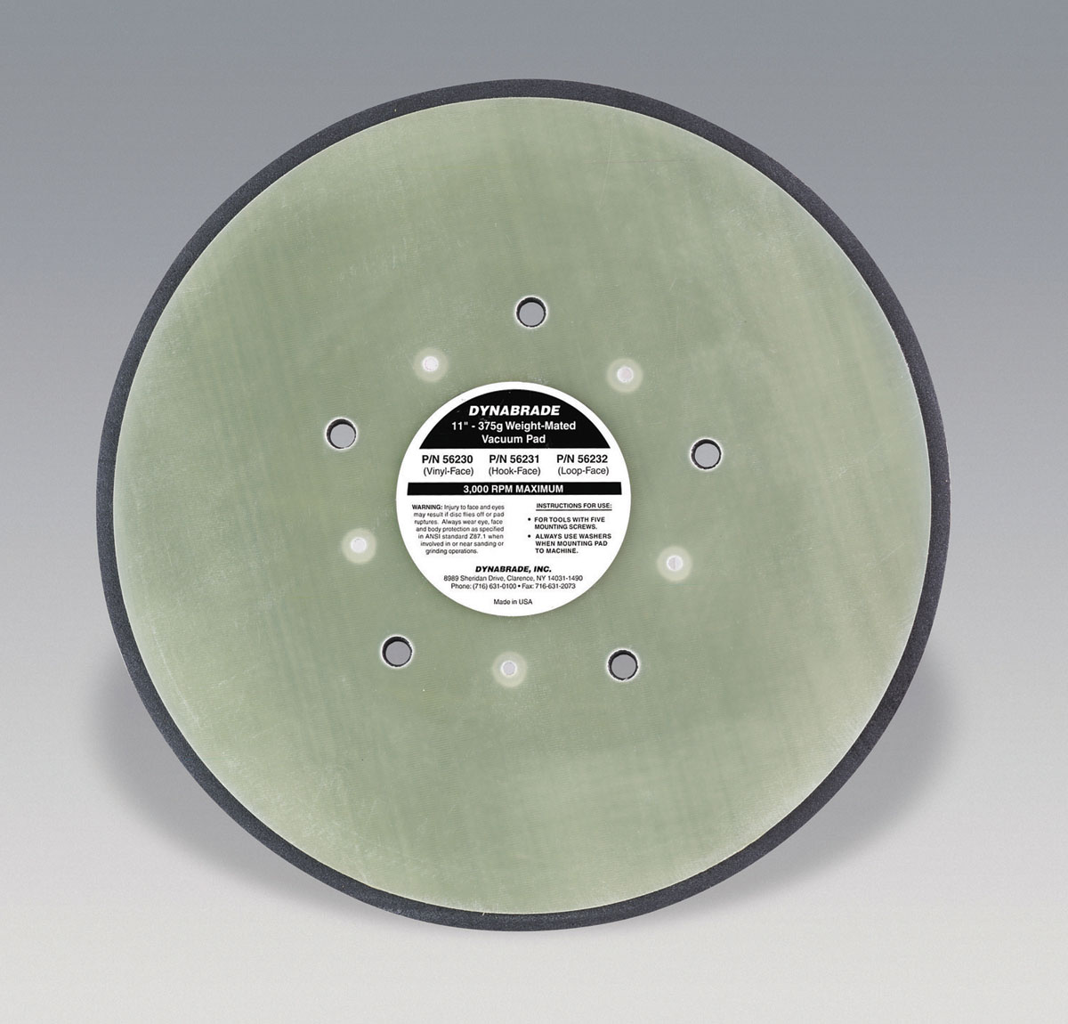 11" (279 mm) Dia. Non-Vacuum/Vacuum Disc Pad, Hook-Face Short Nap