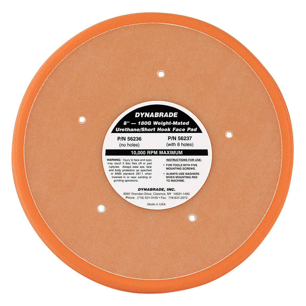 8" (203 mm) Dia. Non-Vacuum Disc Pad, Hook-Face, Short Nap