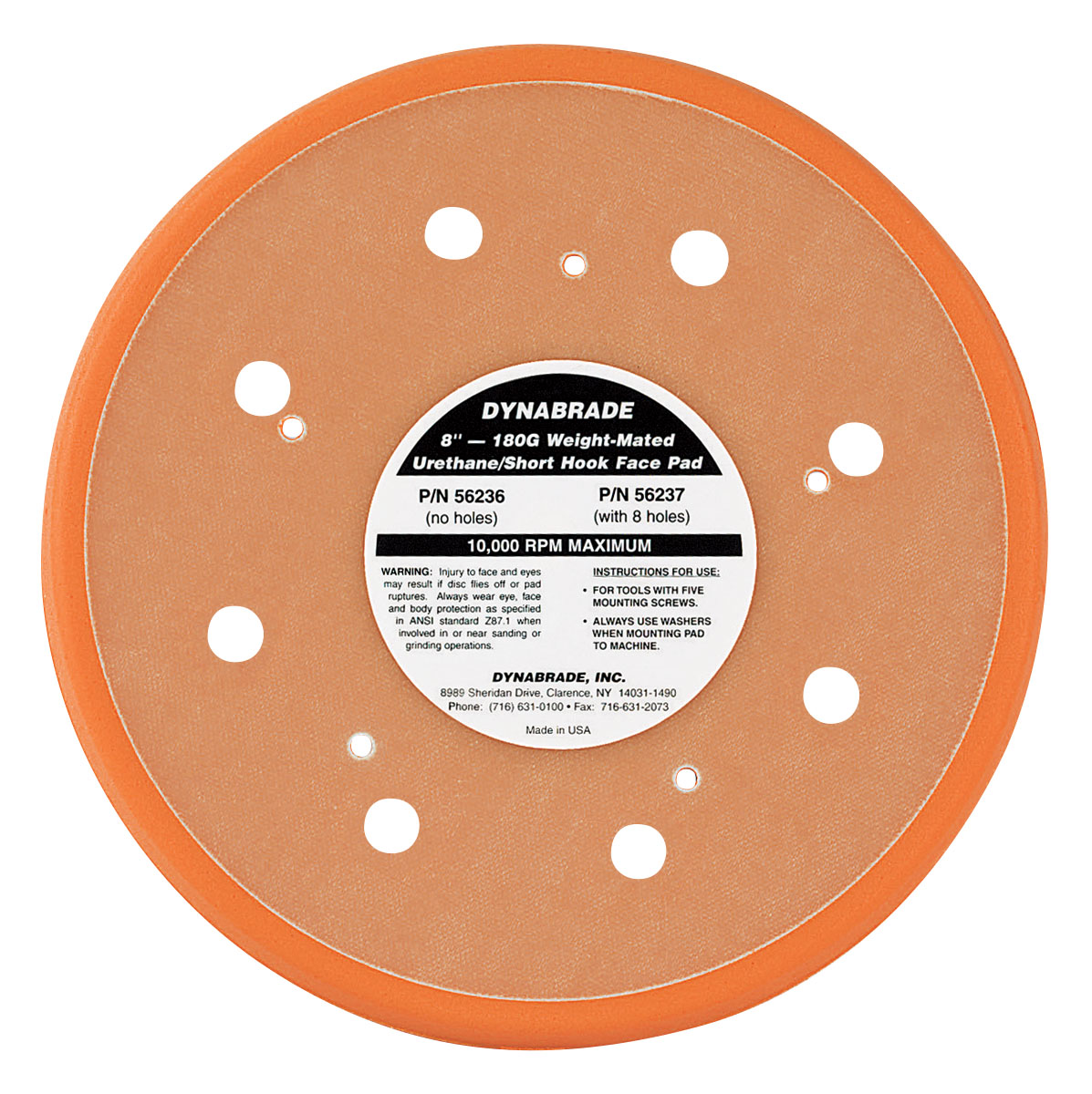 8" (203 mm) Dia. Vacuum Disc Pad, Hook-Face, Short Nap