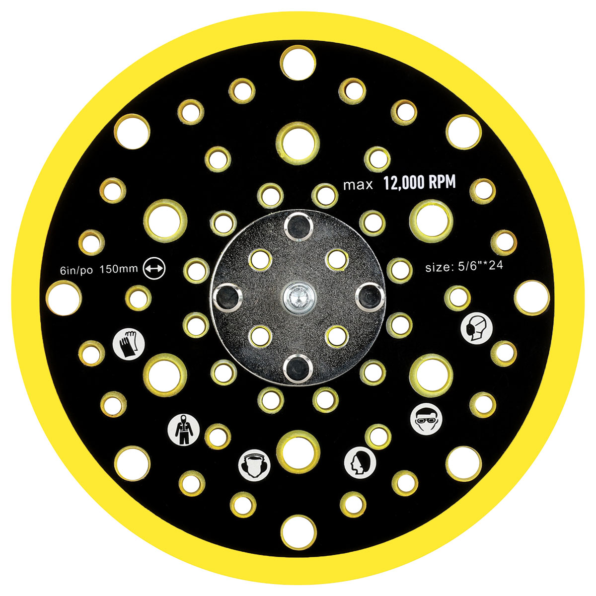 6" (152mm) Dia., 52 Hole Vacuum Pad, 12,000 RPM, Hook-Face, Short Nap