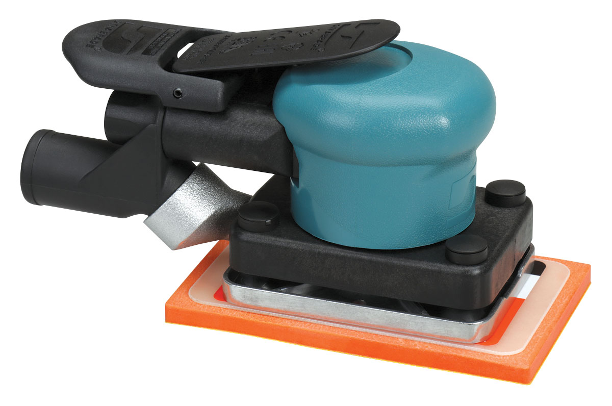 3-1/4" (82 mm) W x 5" (127 mm) L Dynabug II Orbital Sander, Central Vacuum: .11 hp, 10,000 RPM, 3/32" (2 mm) Dia. Orbit, Rear Exhaust