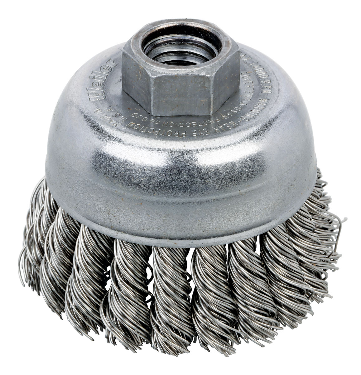 Knot Wire Cup Brush 2-3/4" (70 mm) Dia. x .020 x 5/8"-11 UNC AH Stainless Steel