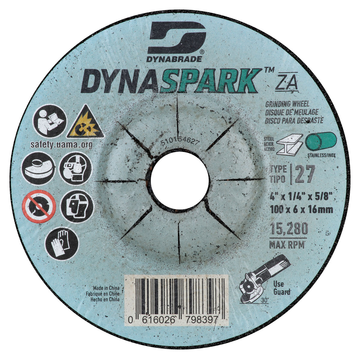 DynaSpark ZA SS 4" x 1/4" x 5/8" T27 Grinding Wheel