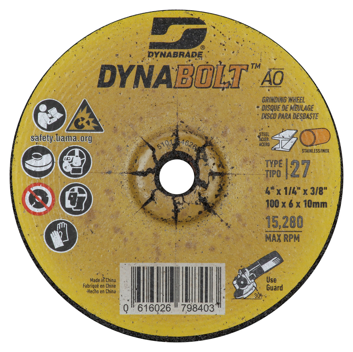 DynaBolt AO 4" x 1/4" x 3/8" T27 Grinding Wheel