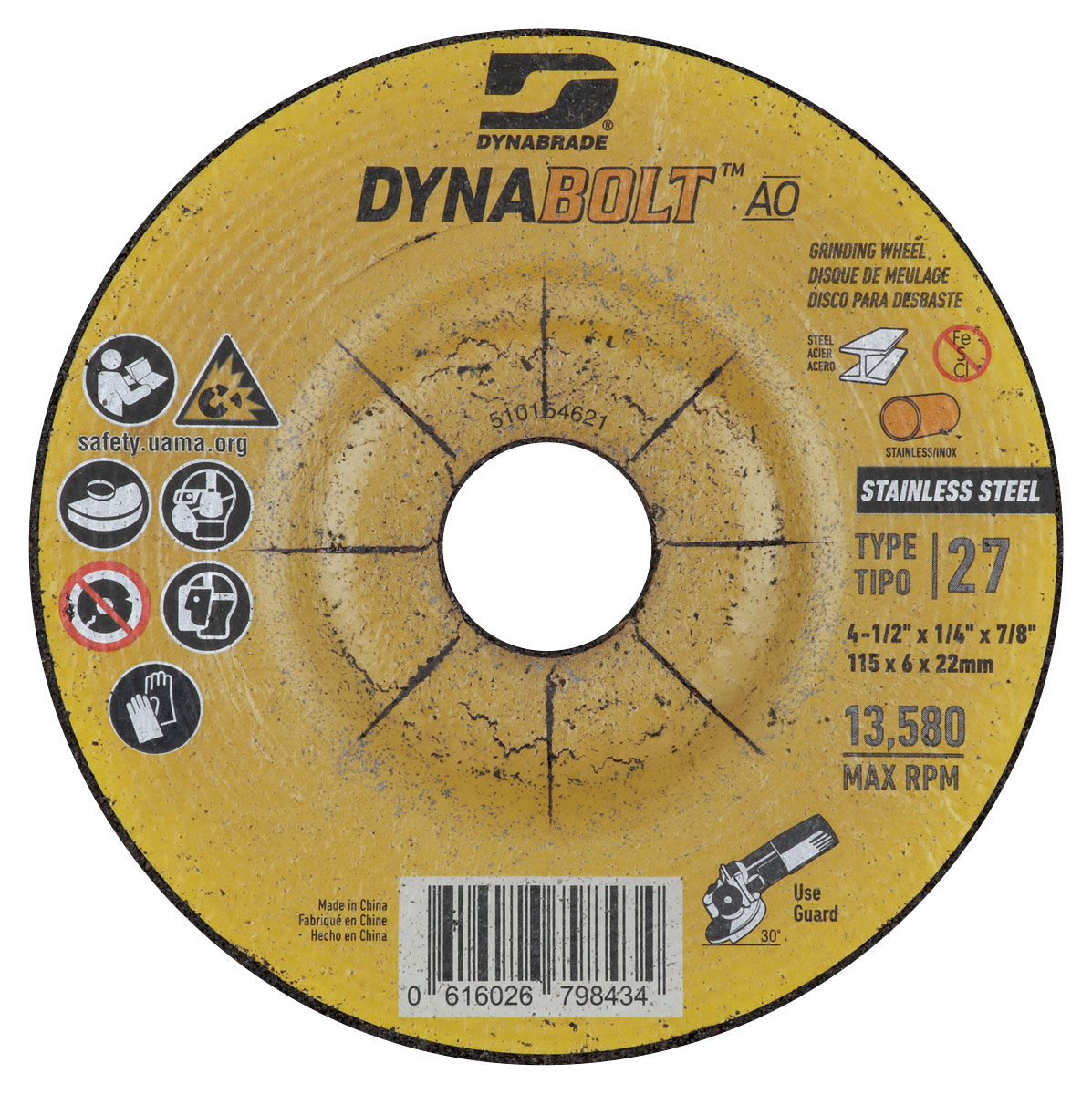 DynaBolt AO SS 4.5" x 1/4" x 7/8" T27 Grinding Wheel