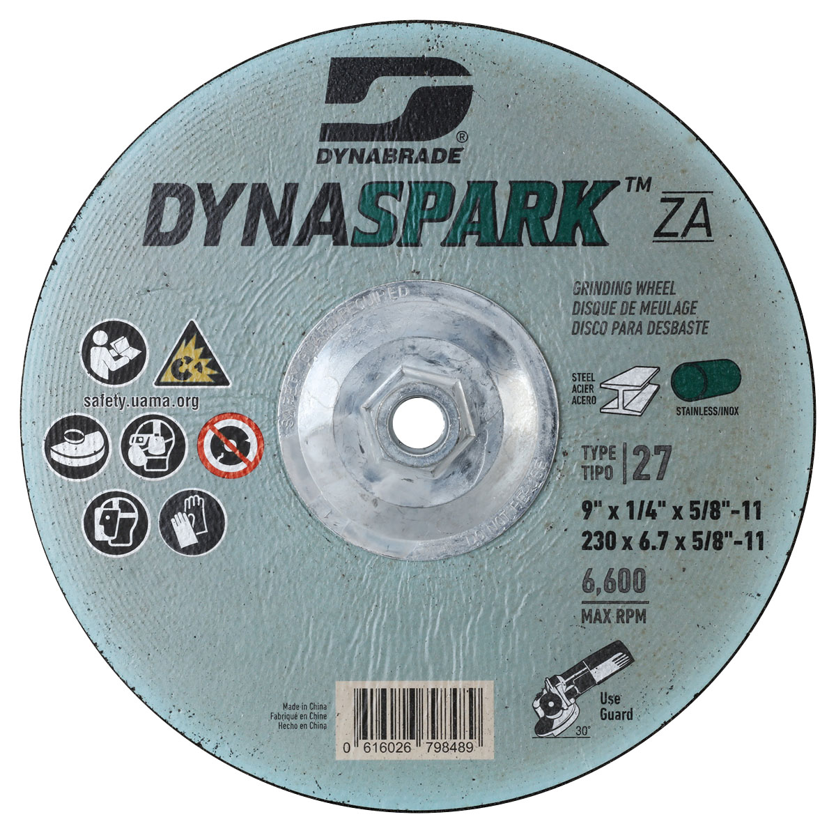 DynaSpark ZA 9" x 1/4" x 5/8"-11 T27 Grinding Wheel